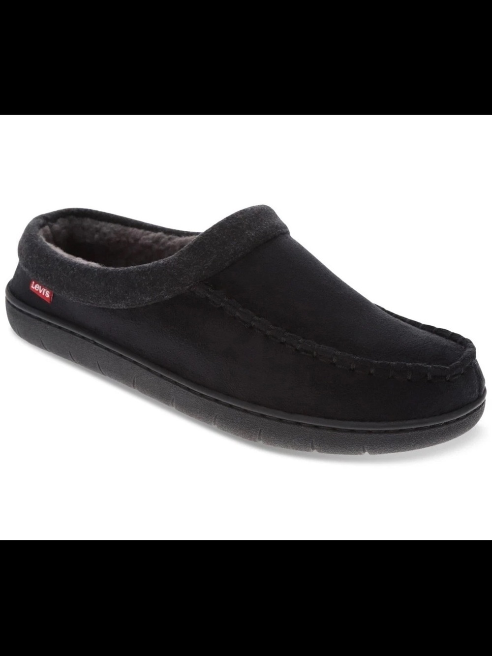 Levi's Fields Victor Faux Sherpa Memory Foam Black Slippers Sz)XL 11-12)